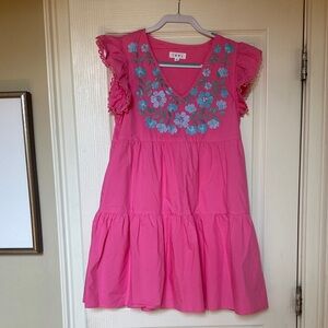 THML Pink Dress with Blue Floral Embroidery